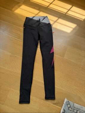 Aviator Nation Dark Heather Gray Leggings with Pink Lightning Accent